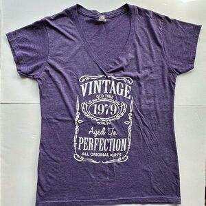 Vintage 1979 Aged To Perfection Purple V-neck Short Sleeve Shirt Women’s XXL‎